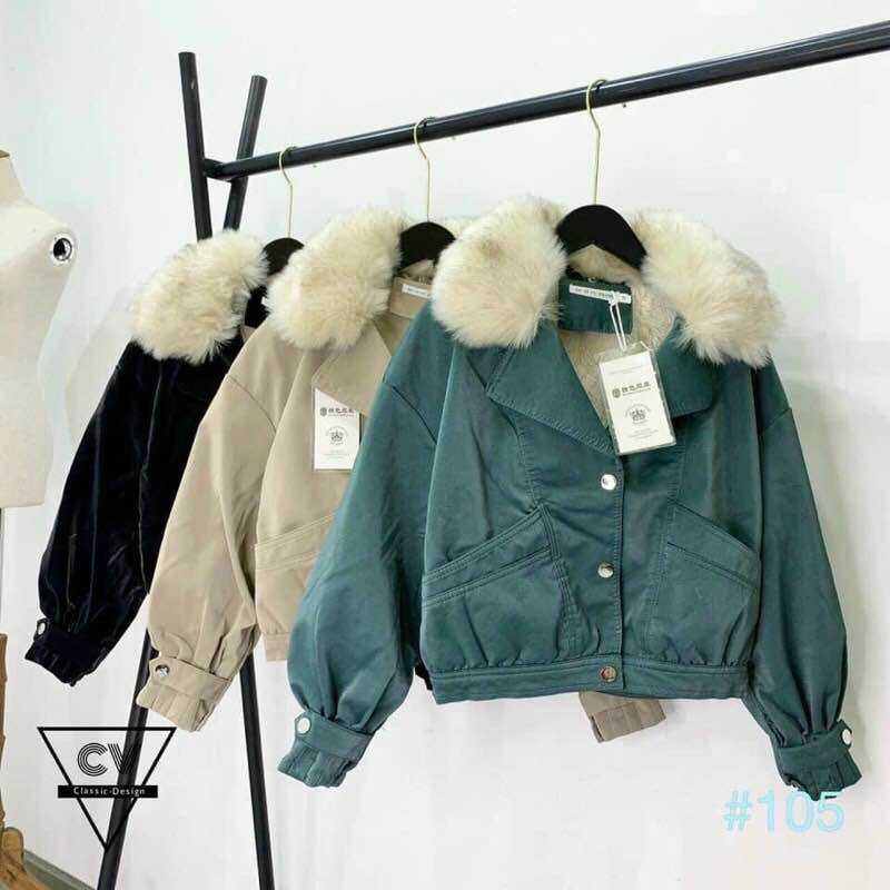 Áo Khoác da, áo da nhung lót lông Hàng Quảng Châu, cổ lông tháo rời