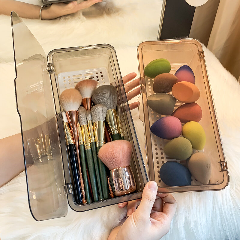 Hộp đựng mút trang điểm làm đẹp bằng trứng hộp đựng cọ trang điểm thoáng khí chống bụi kệ mút trang điểm dụng cụ trang điểm để lưới phơi phơi