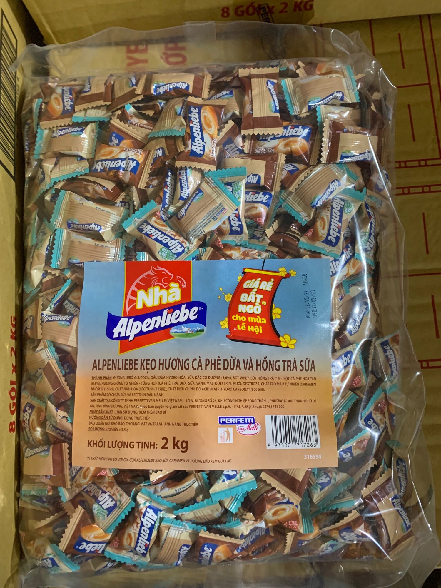 Kẹo ALpenlibe hương cà phê dừa và Hồng tra Sữa