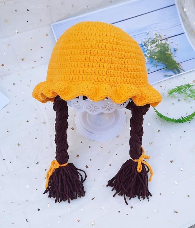 Mũ len tóc giả cho bé gái