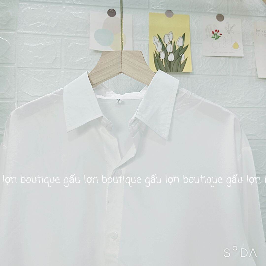 áo sơ mi trắng oversize tay bo chun ảnh thật