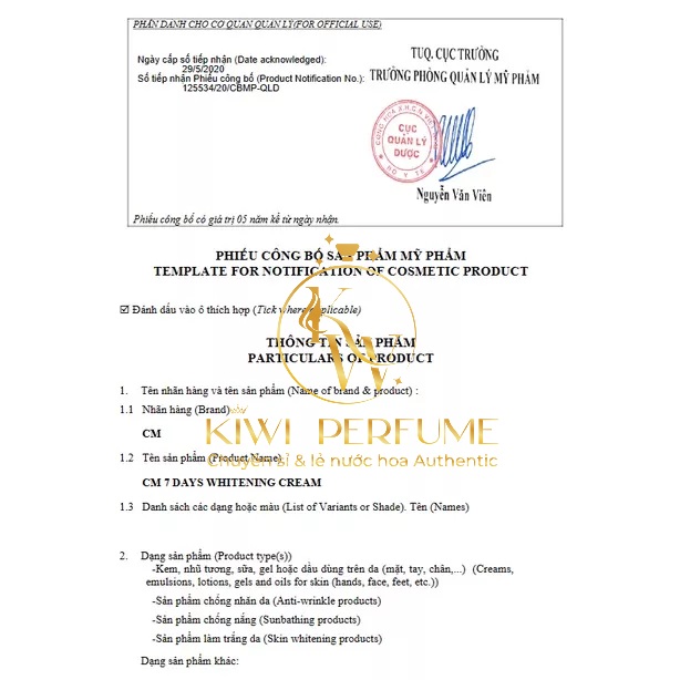 kem Dưỡng Trắng Da CM 7 days Whiterning 3g
