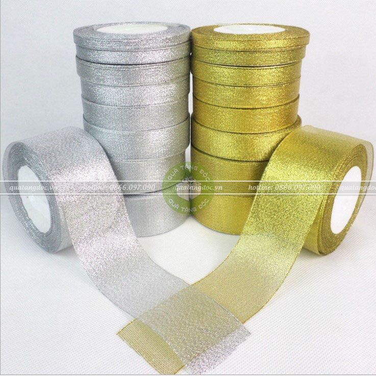 Ruy băng nhũ màu vàng và bạc 4cm x 20m