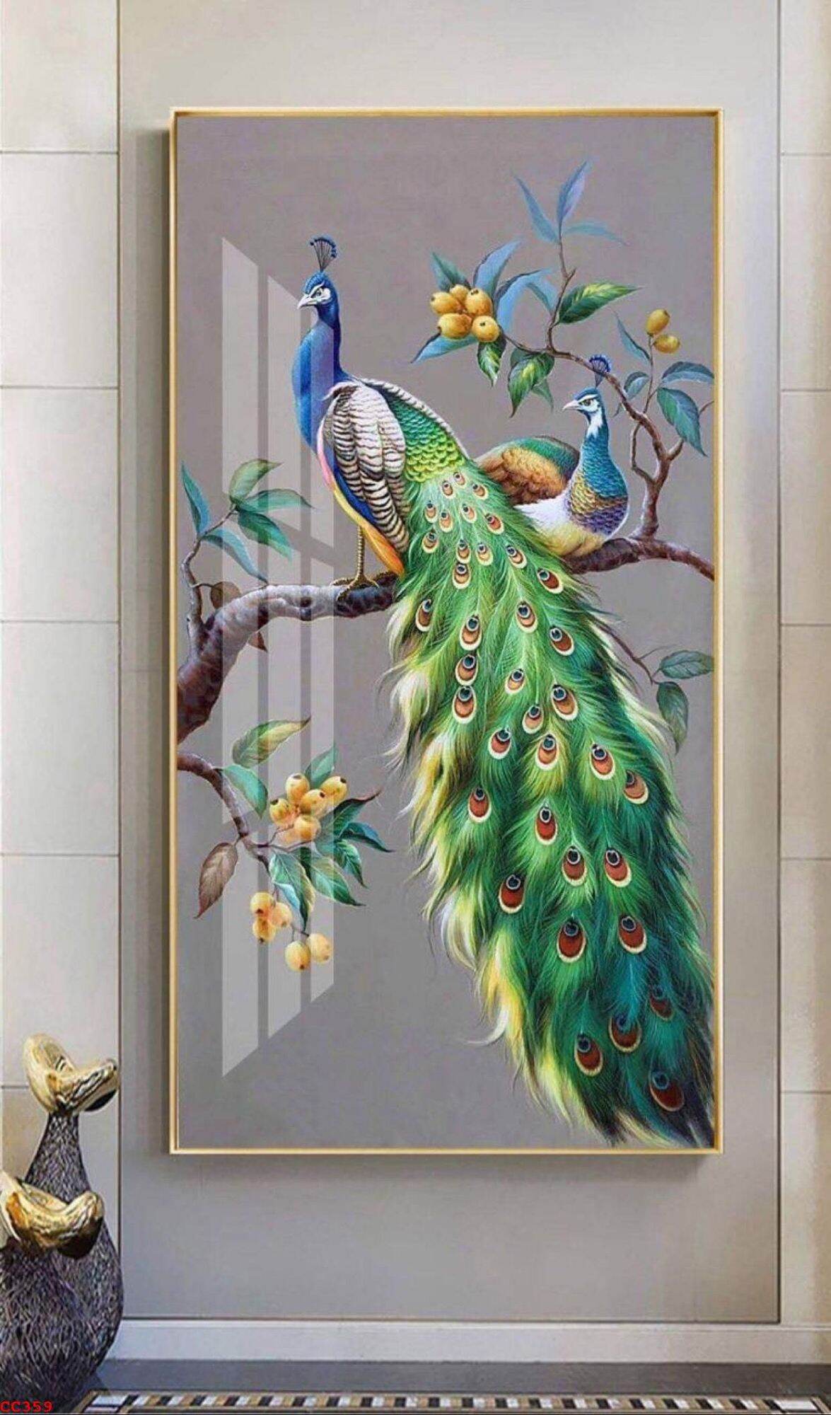 Tranh dán tường cặp chim Phượng Hoàng size đứng 40x80