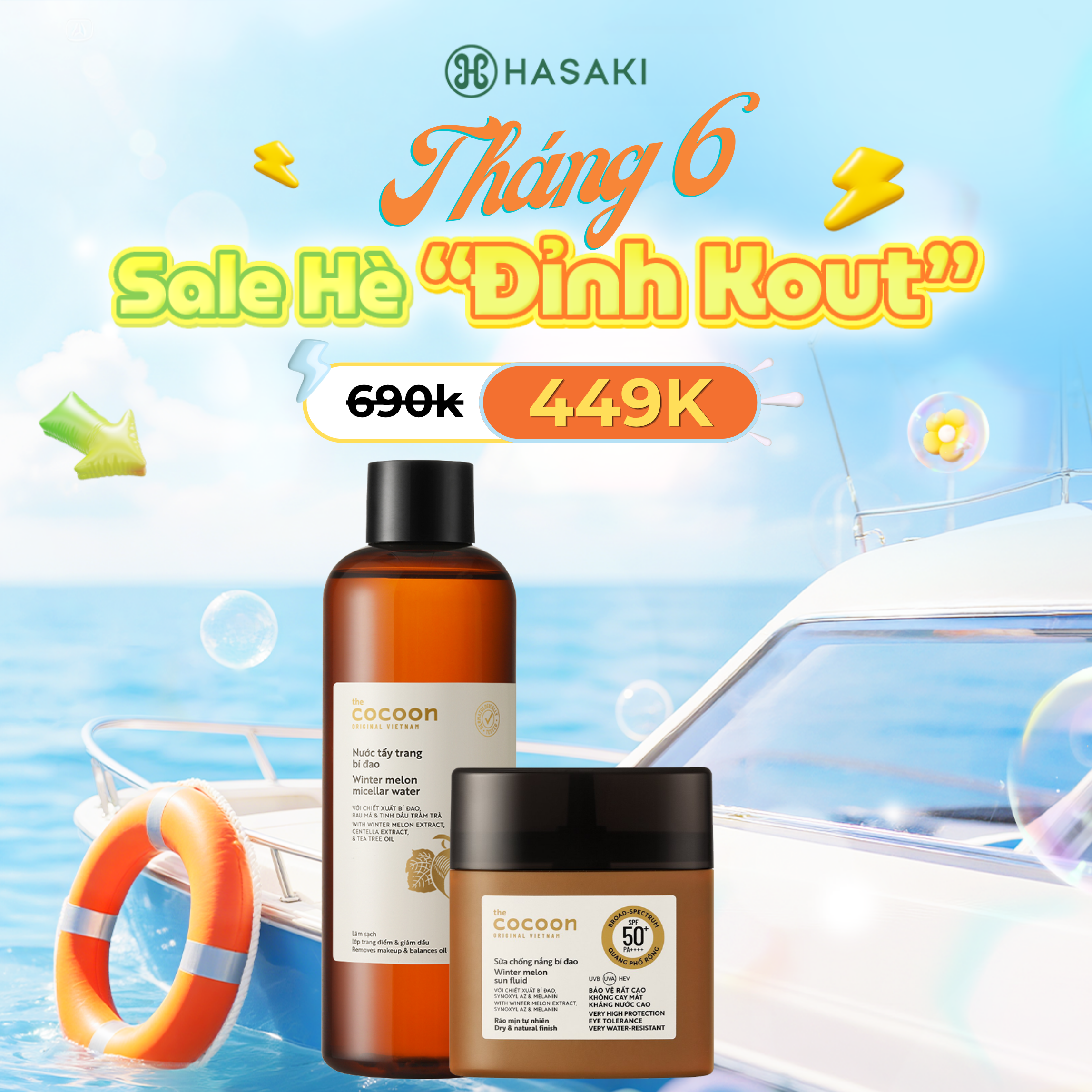 [SIÊU GIẢM GIÁ] Combo Cocoon Nước Tẩy Trang Bí Đao 500ml + Sữa Chống Nắng Bí Đao 50ml Hasaki Sản Phẩm Chính Hãng