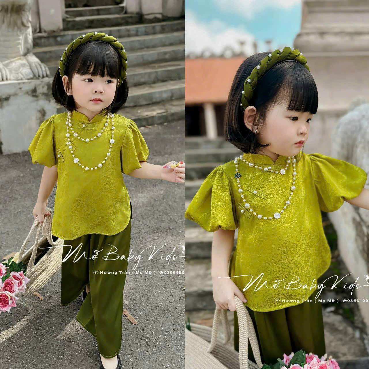 Set áo bà ba kèm bờm cho bé gái