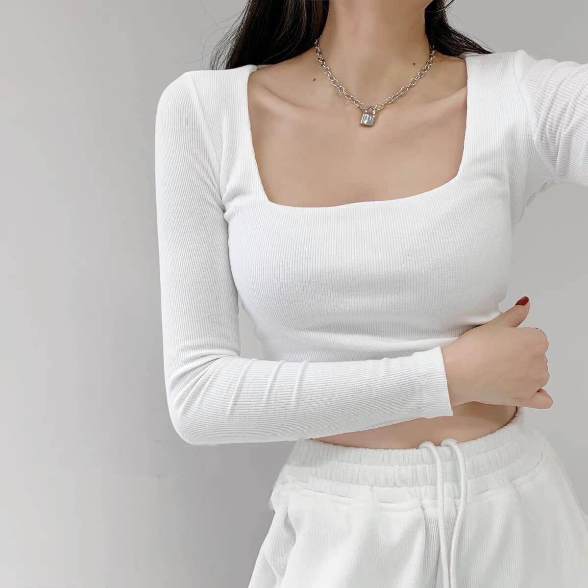 Áo croptop dài tay cổ vuông