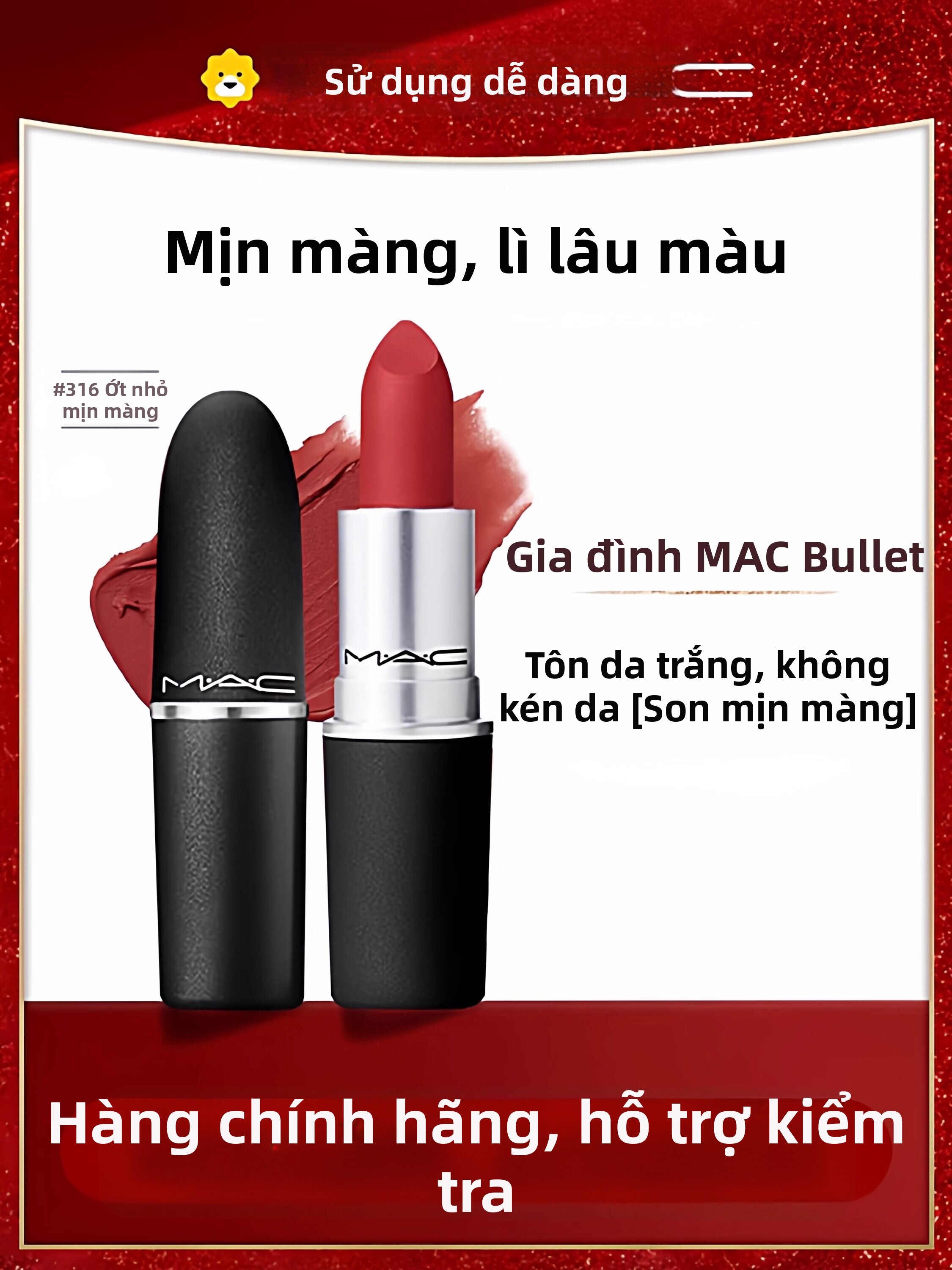 Son Môi MAC Bulletproof Lipstick Matte 316 Little Pepper Hydrating 543 Whitening 443 Son Môi Dưỡng Ẩ