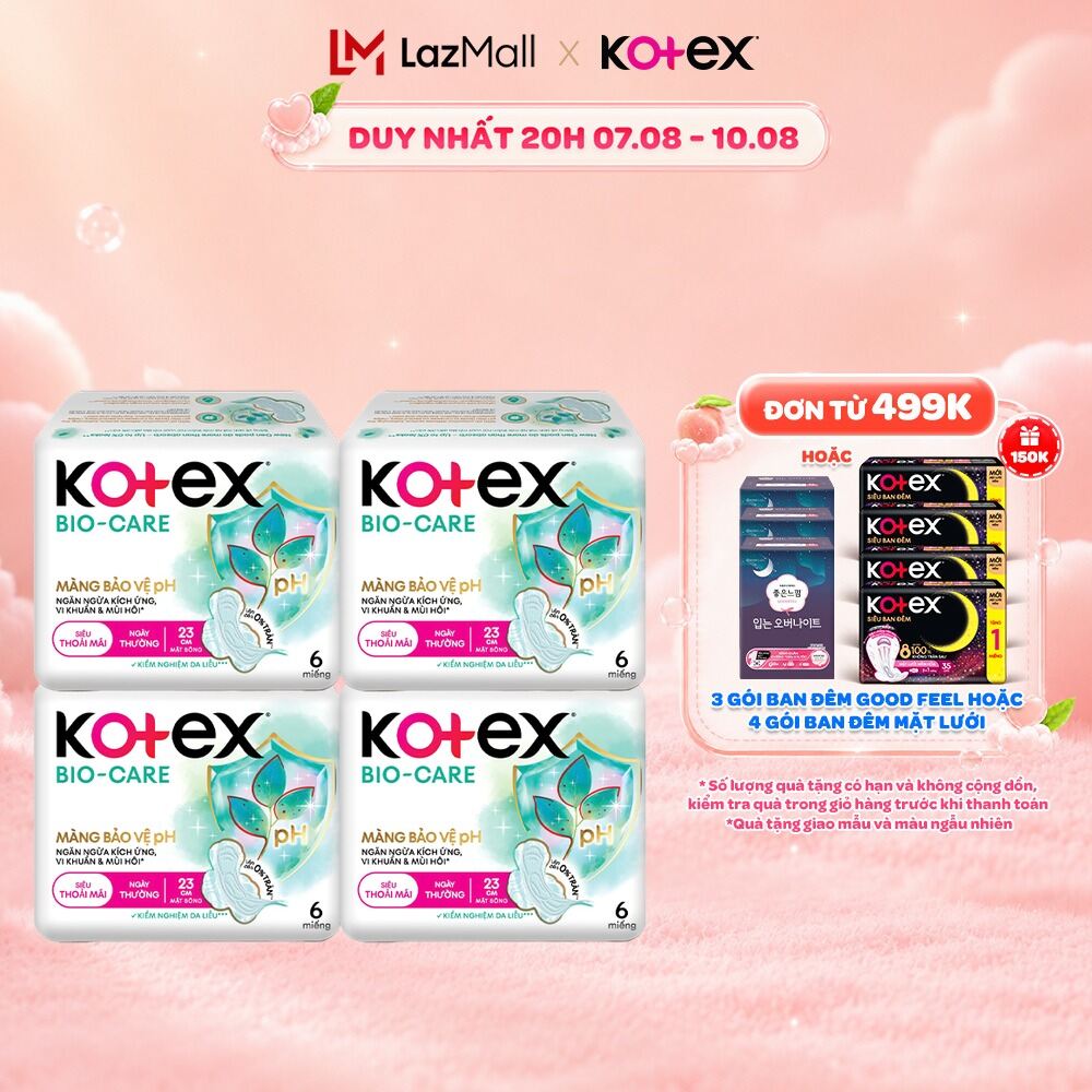 Combo 4/Combo 8 gói Băng vệ sinh Kotex Biocare Ban Ngày siêu mỏng cánh 23CM - 6 miếng/gói