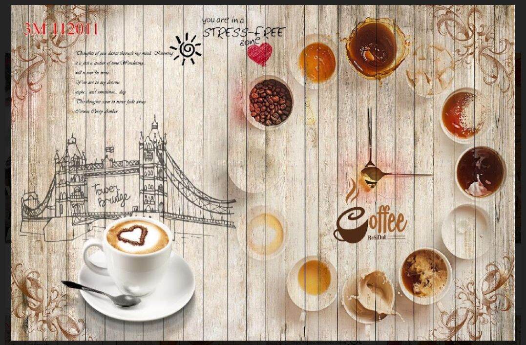 Tranh dán quán cafe 3D tranh dán tường in Vải Lụa