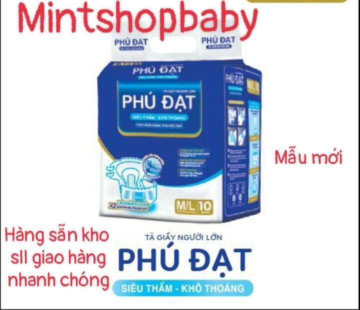 Tã bỉm dán Phú đạt Có vách chống tràn dành cho người già, phụ nữ sau sinh size ML Siêu thấm hút túi 10 miếng
