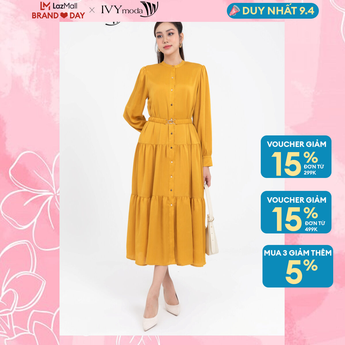 Đầm maxi lụa phối đai ivy moda ms 48t0216