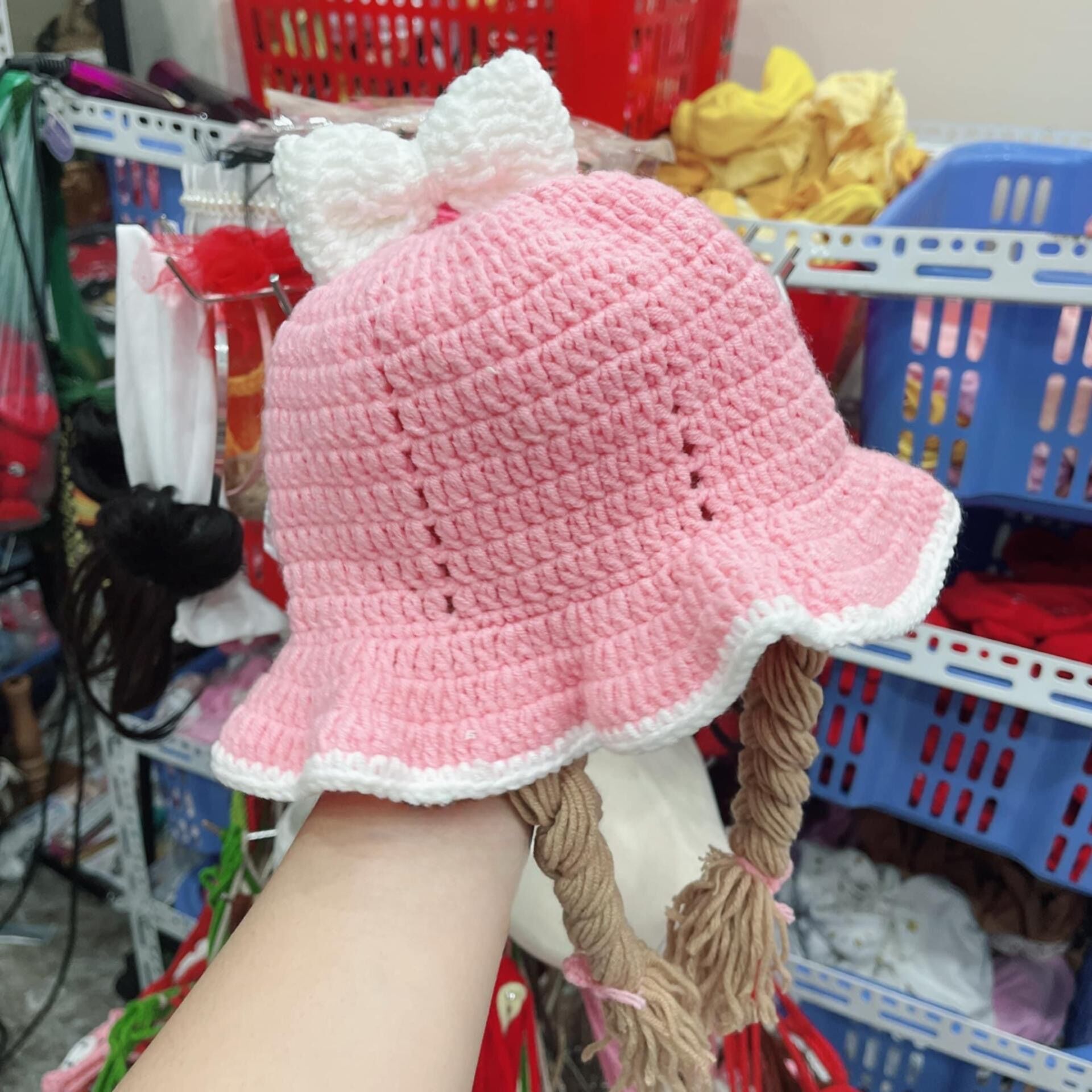 Nón nơ bím tóc giả bé gái