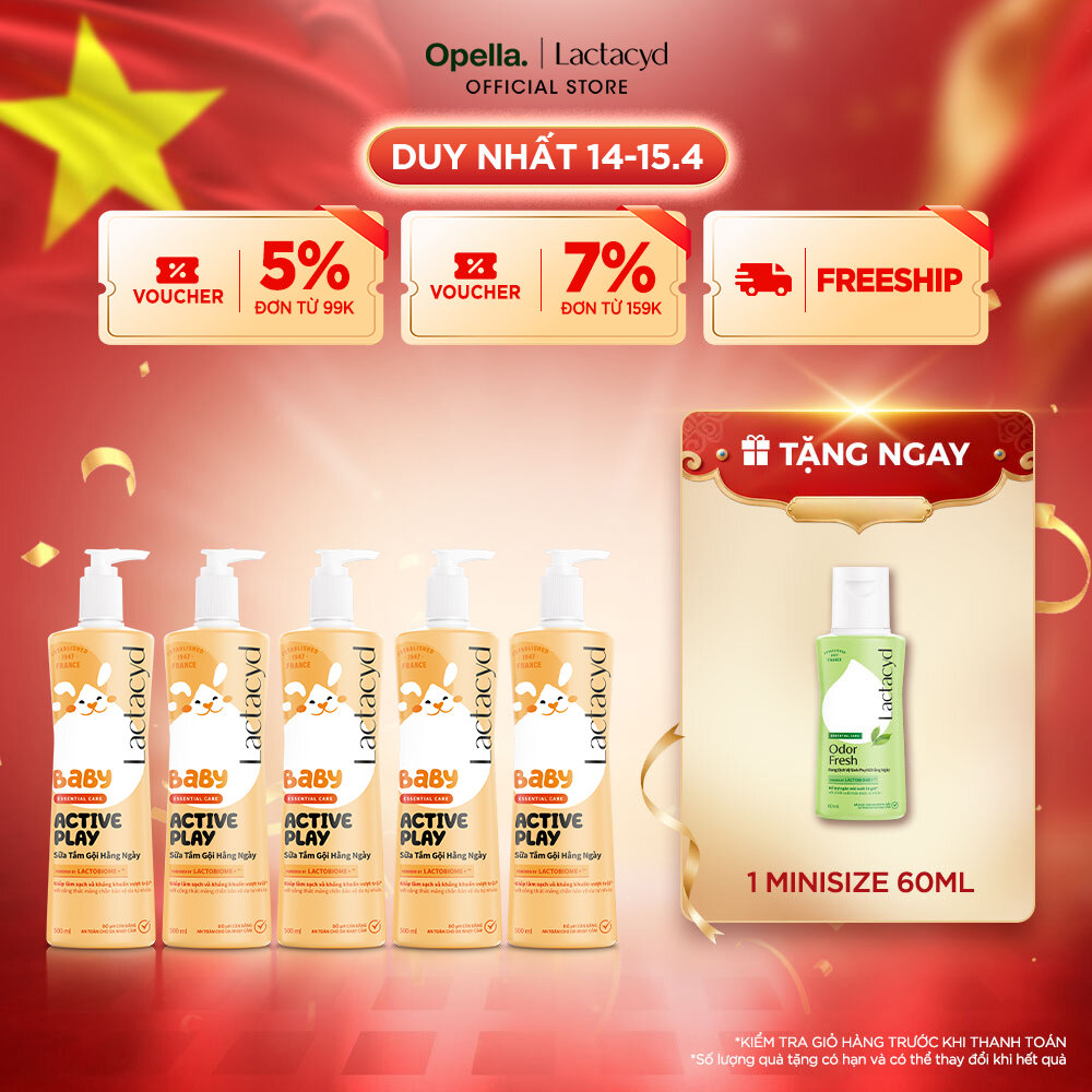 Bộ 5 SữaTắm Gội Hằng Ngày Cho Bé Lactacyd Baby Active Play, Giúp Đề Kháng Da Và Bảo Vệ Bé Khỏi Vi Khuẩn 500ml