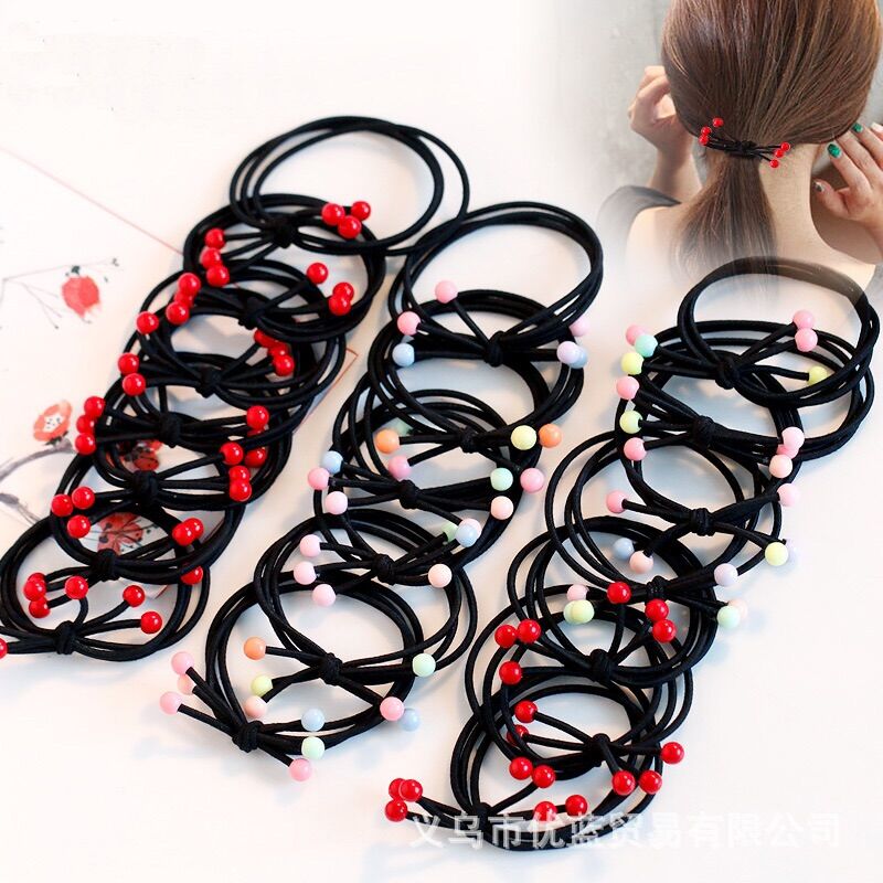 Sỉ 100 thun cột tóc hạt cherry nhiều màu