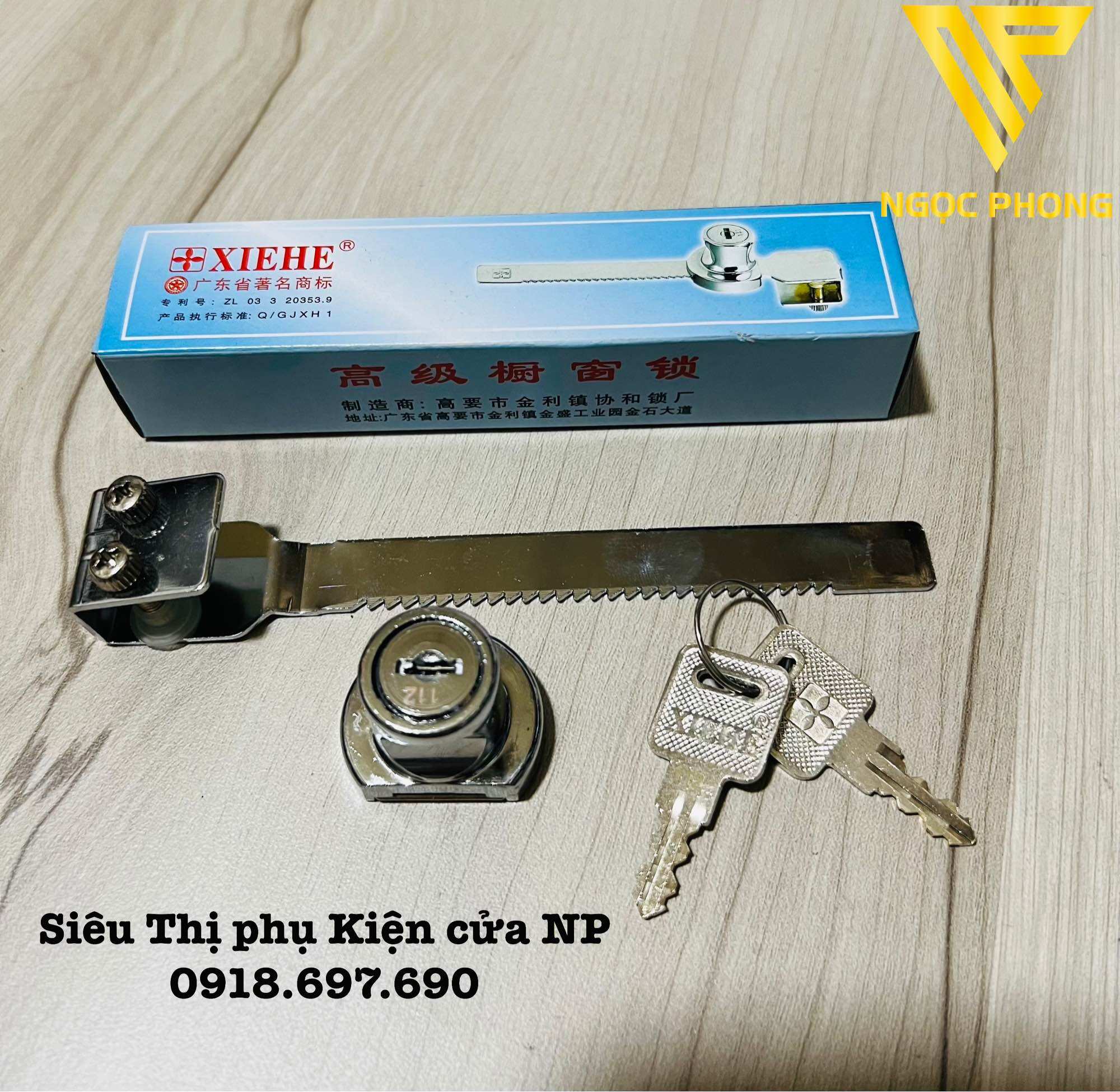 [ XIEHE ] Khoá răng cưa tủ kính lùa chìa thau