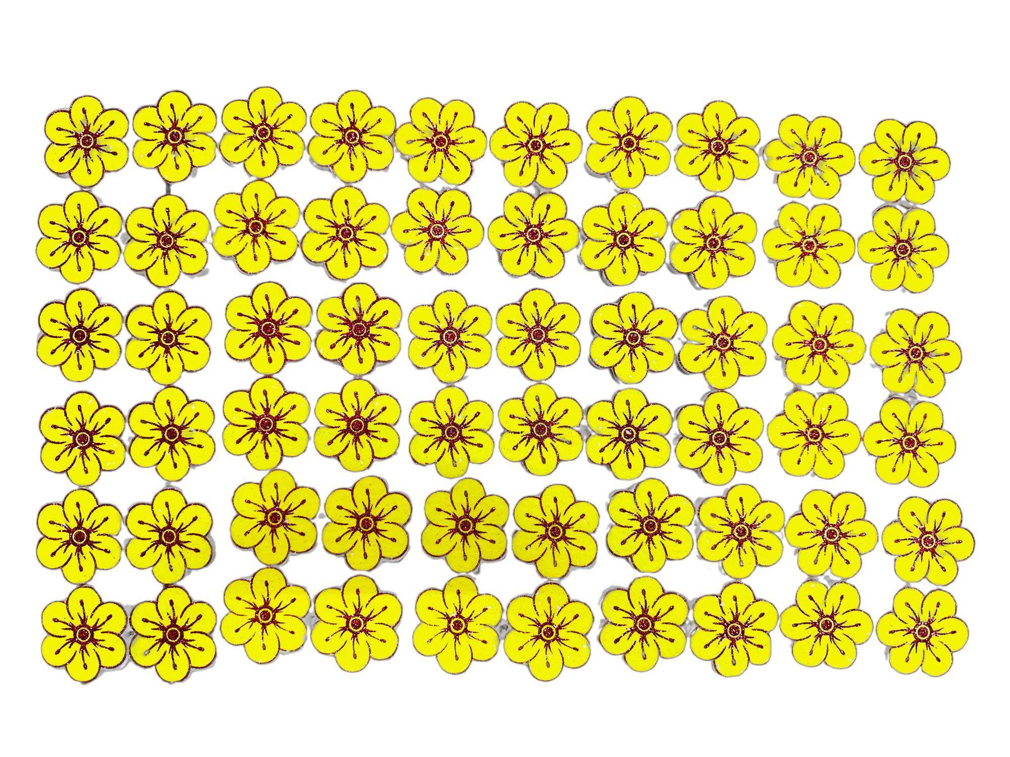 Set Bông mai xốp 6 cánh đủ cỡ viền kim tuyến vàng dán tường dán kiếng trang trí tết