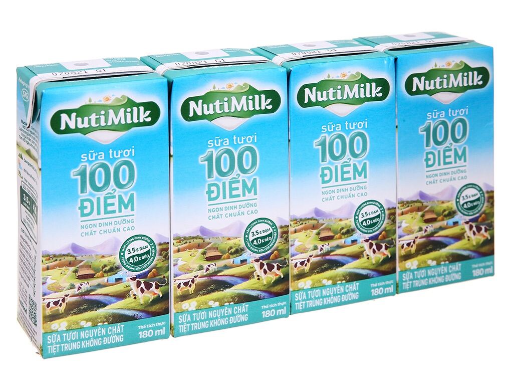 Sữa Nuti milk 100 điểm 1 thùng không đường 48 hộp 180ml