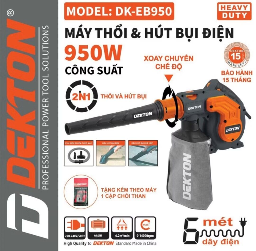 Máy Thổi Hút Bụi 950W DEKTON DK-EB950 Dây Đồng Có Chỉnh 6 Cấp Tốc Độ