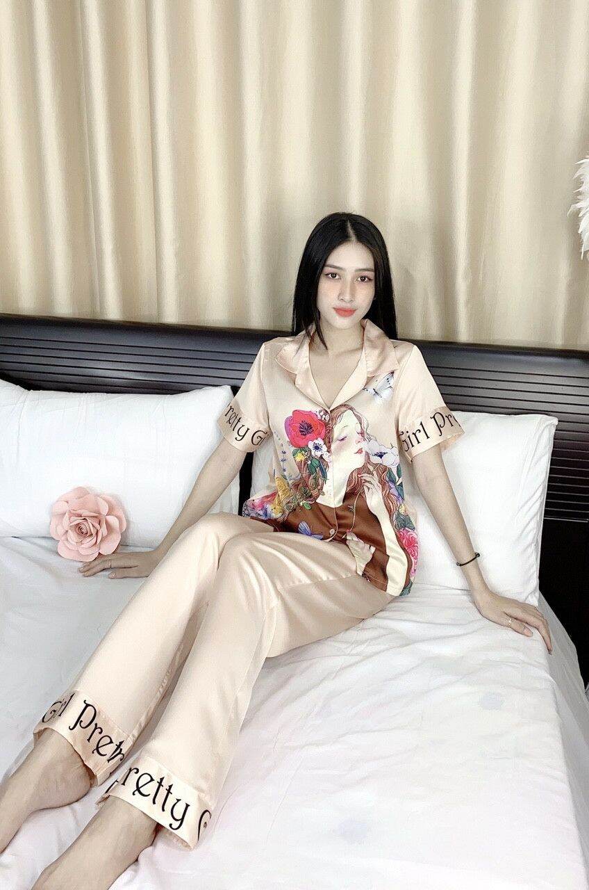 Bộ Lụa Satin 3D QDTN Họa Tiết Cô Gái_Big Size 2XL