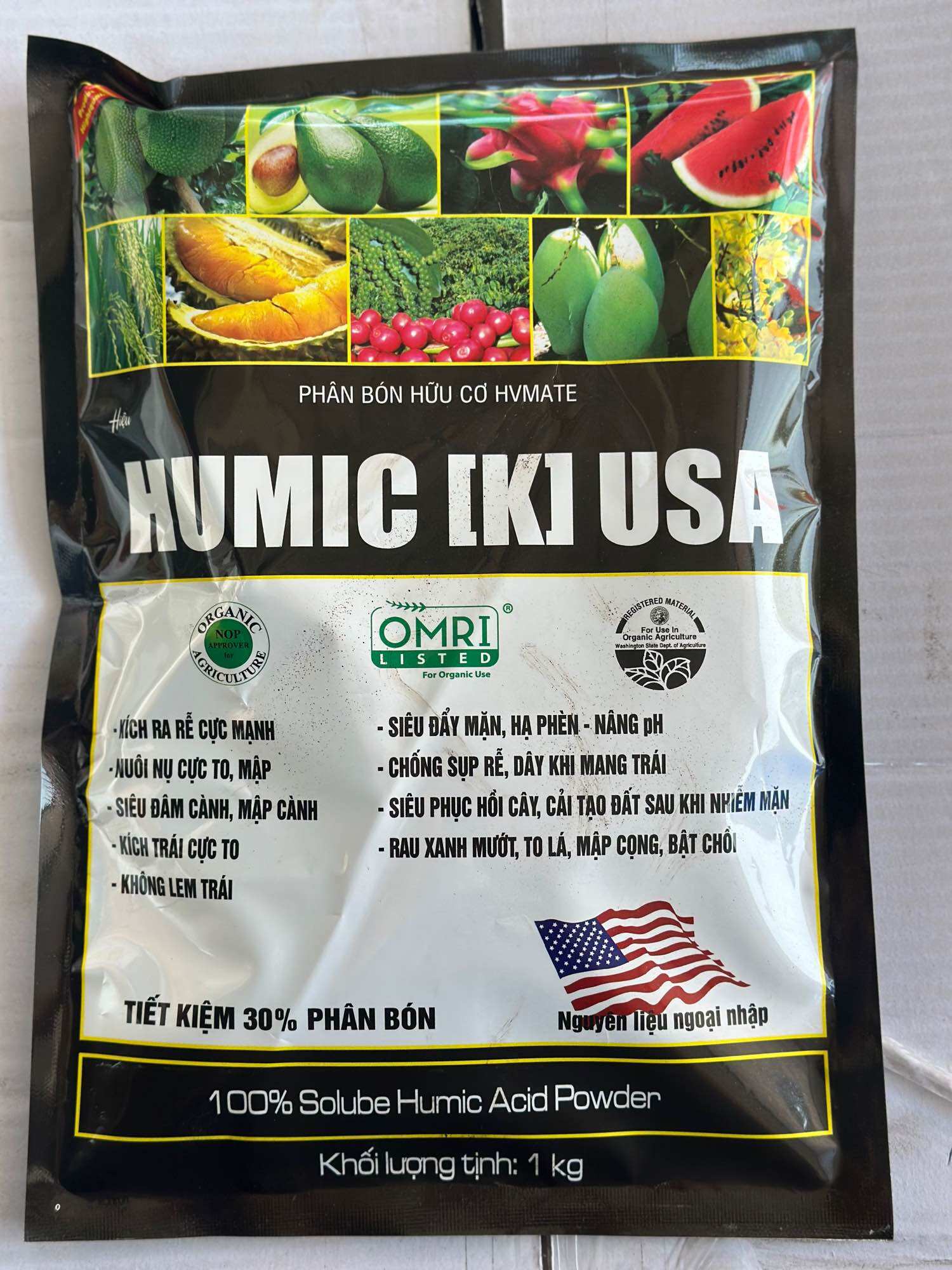 Phân bón HUMIC USA 1kg nhập khẩu, dễ hòa toan trong nước