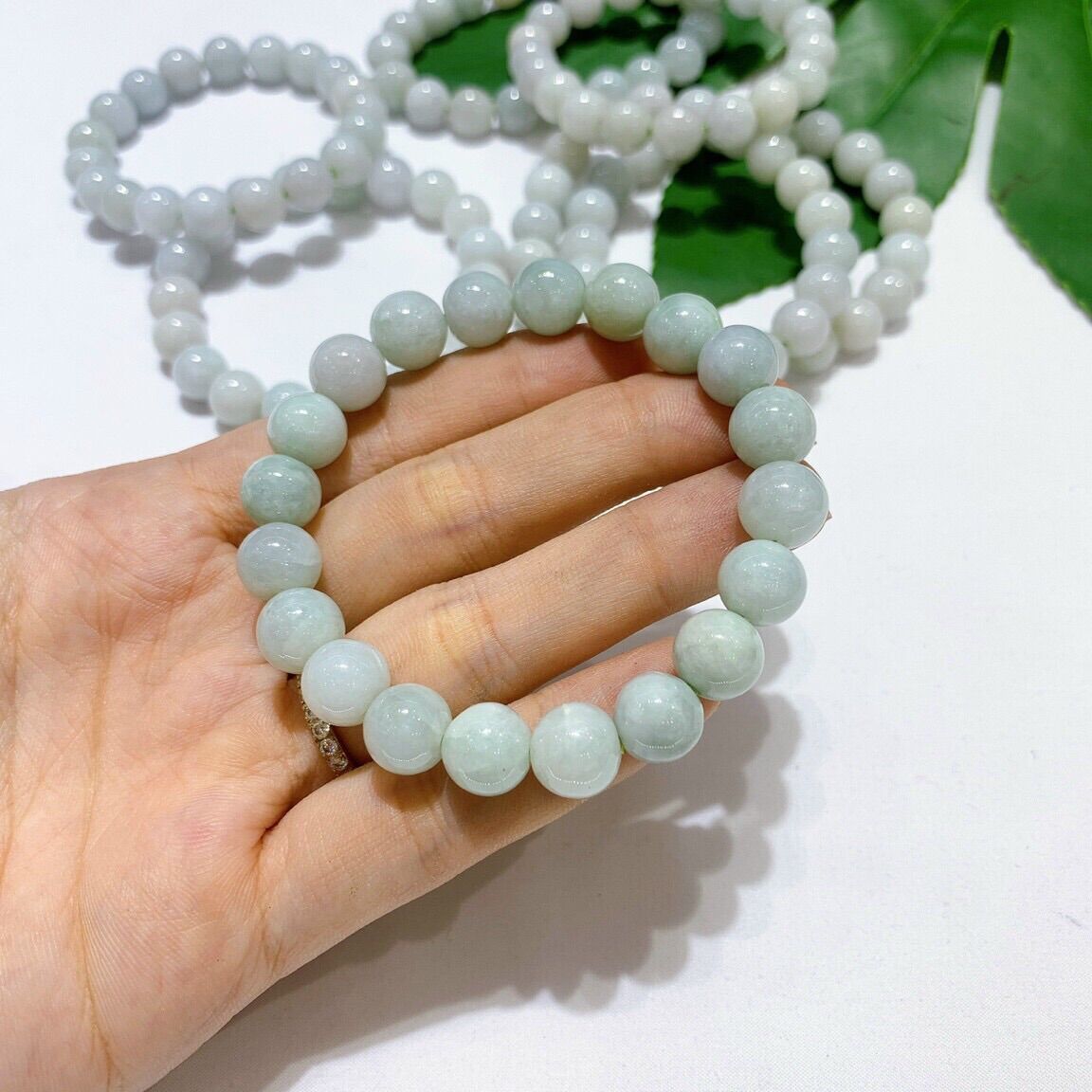 Vòng tay đá ngọc cẩm thạch tự nhiên hạt 10ly, mix tỳ hưu, kiểu dáng hoa sen