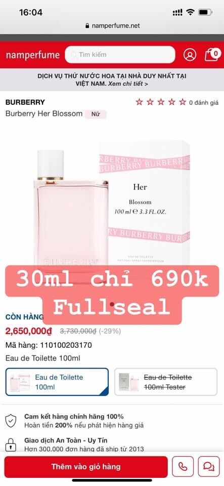 NƯỚC HOA BURBERRY HER BLOSSOM 30Ml