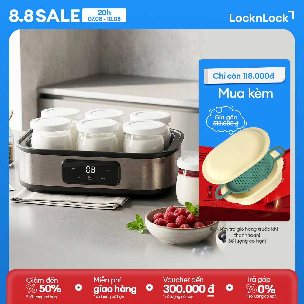 Máy làm sữa chua LocknLock Digital yogurt maker EJY213GRY 1.08L kèm 6 hũ thủy tinh - Màu xám