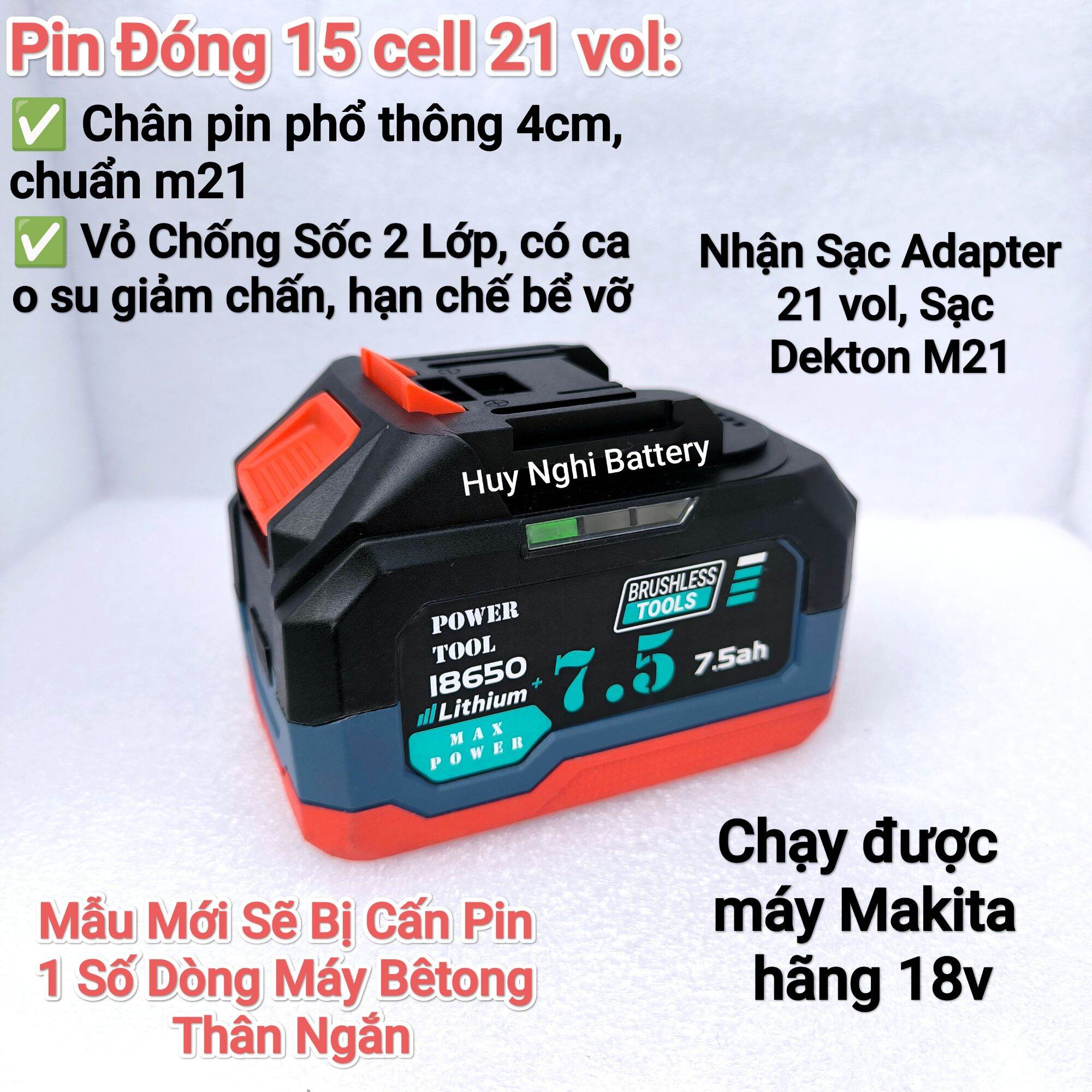 Q.12 PIN ĐÓNG MAKITA 18V LÕI LISHEN + EVE 20P Mới 100% 15 cell * DUNG LƯỢNG 6A * Vỏ Kép Chống Sốc