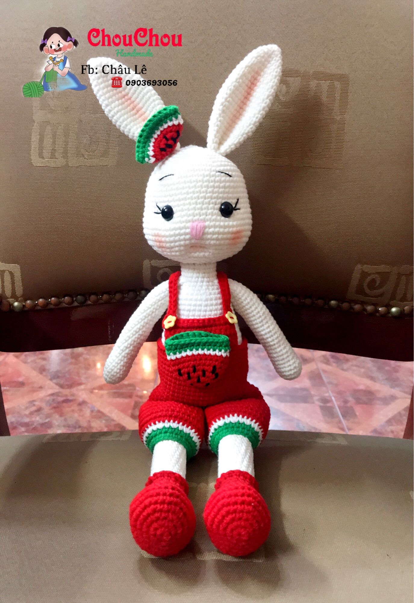 Thú len nhồi bông handmade - Thỏ dưa hấu - thỏ cà rốt (45cm)