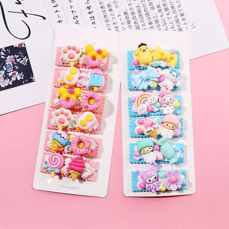 Kẹp tóc tự thiết kế nhiều hình dễ thương đáng yêu cho bé gái 6 cái / 1 bộ