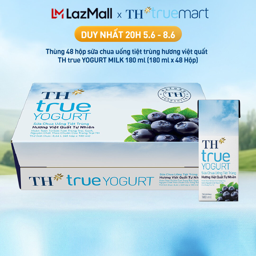 Thùng 48 hộp sữa chua uống tiệt trùng TH true YOGURT hương việt quất tự nhiên 180 ml (180 ml x 48)