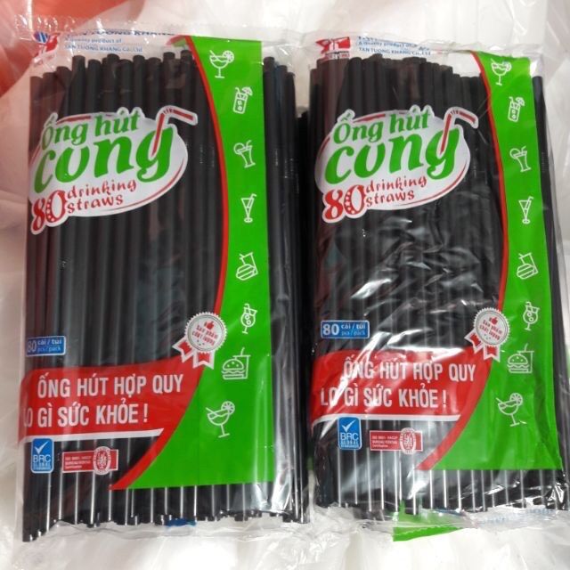 1 Bịch 80 Ống hút nhựa đen cong + cứng cáp loại cao cấp - bịch 80 ống