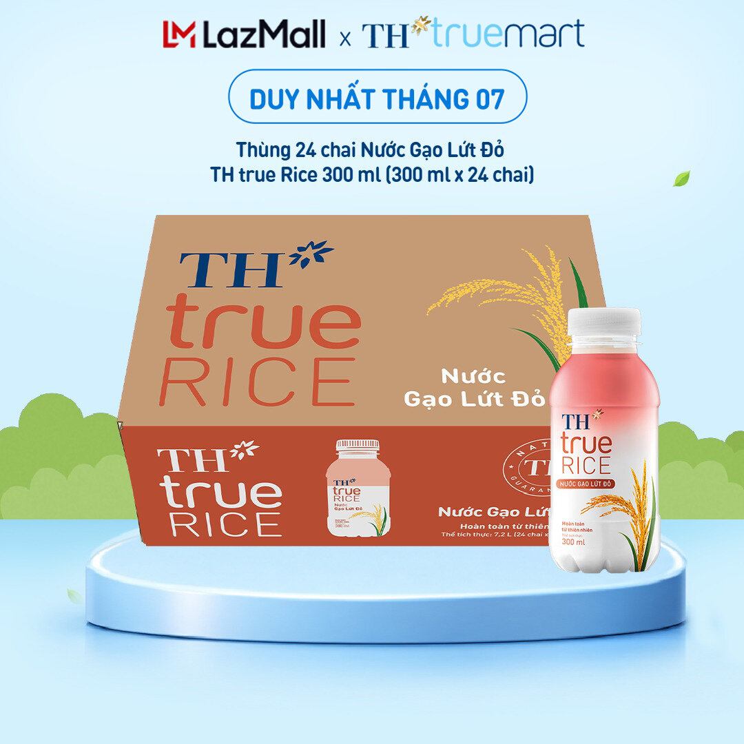 Thùng 24 chai nước gạo lứt đỏ TH true RICE 300 ml (300 ml x 24)