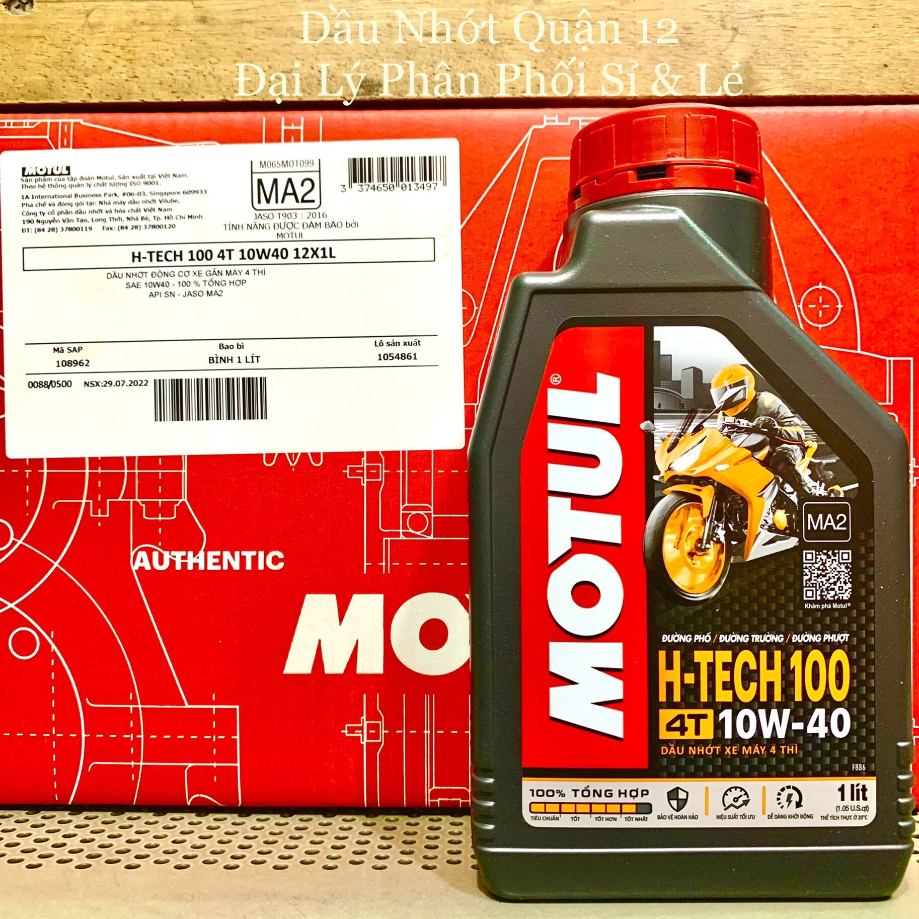 Nhớt Cao Cấp Xe Số Tay Côn Motul H-TECH 100 10W-40 Jaso MA2 API SN Fully Synthetic Sản Phẩm Của Motul Việt Nam
