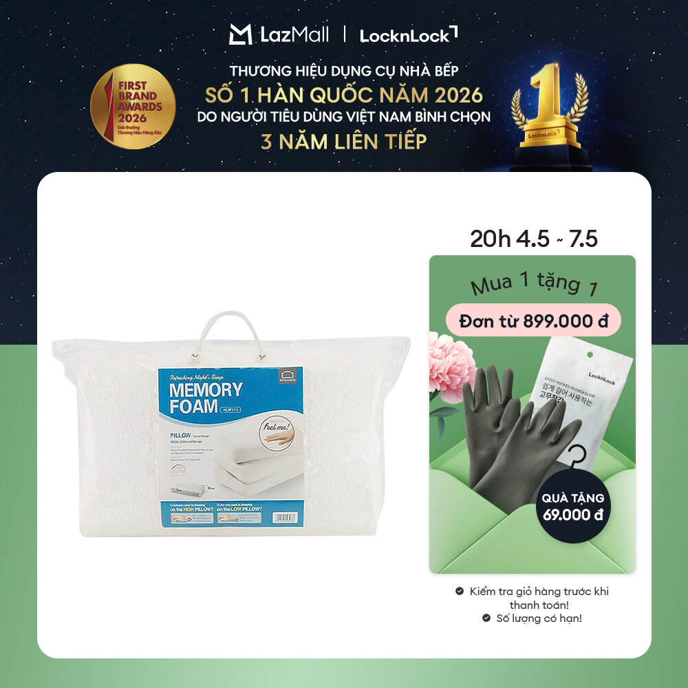 Gối cong Memory Foam LockLock HLW111 chất liệu mút hoạt tính đặc biệt thiết kế cong theo đầu và gáy bảo vệ cột sống (50x30x10cm)