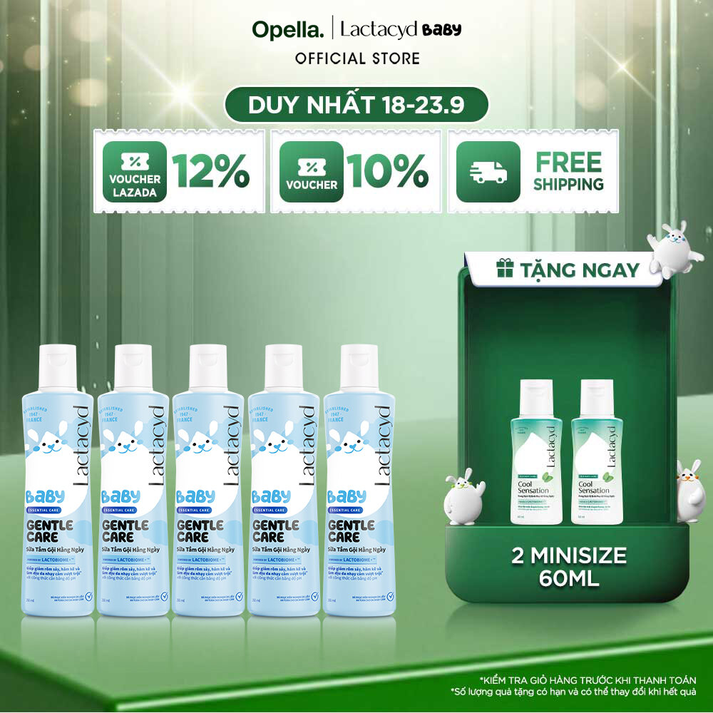 Bộ 5 Sữa Tắm Gội Trẻ Em Lactacyd Baby Gentle Care Bảo Vệ Dịu Nhẹ Cho Làn Da Nhạy Cảm 250ml/chai