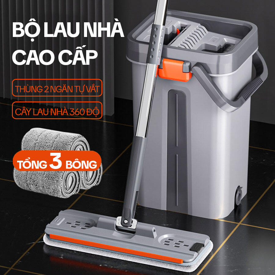 Bộ cây lau nhà tự vắt thông minh KITIMOP SM33 PRO chổi lau nhà 360 độ lau sàn làm sạch, 3 bông lau