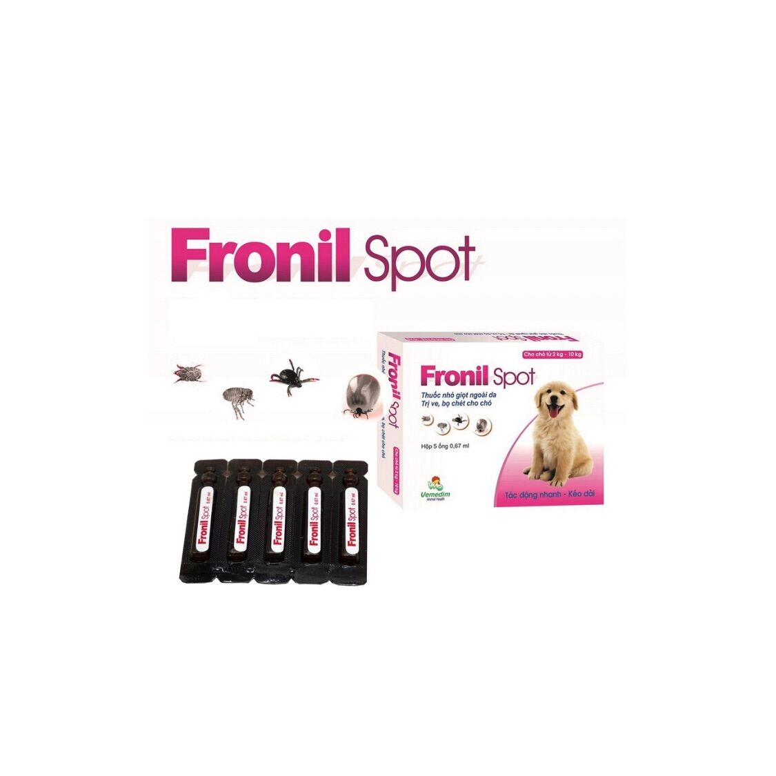 Fronil Spot (5tuýp x 0,67ml) - nhỏ giọt ngoài da - diệt ve, rận, bọ chét chó mèo