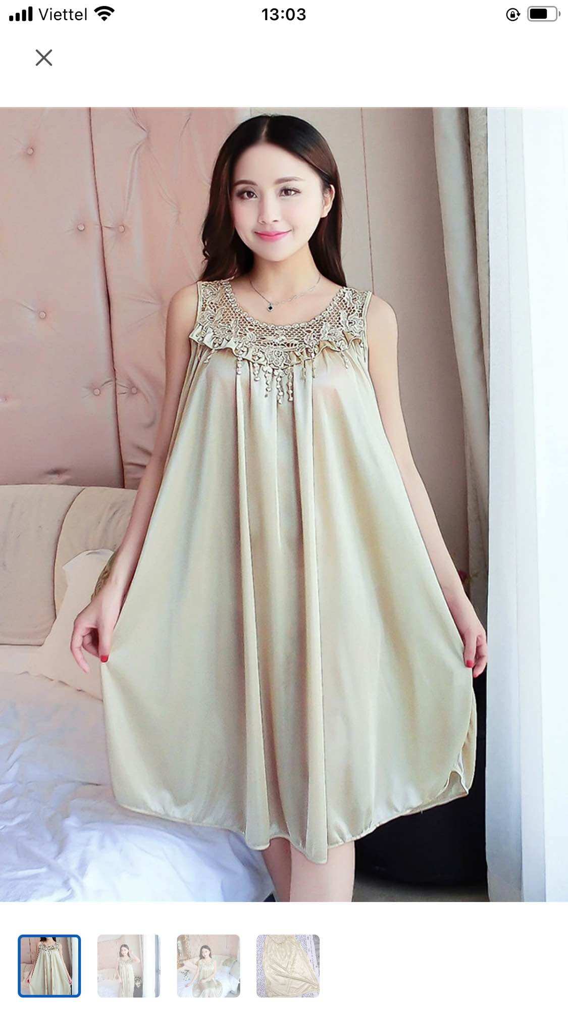 Dầm ngủ lụa phối ren xinh xắn