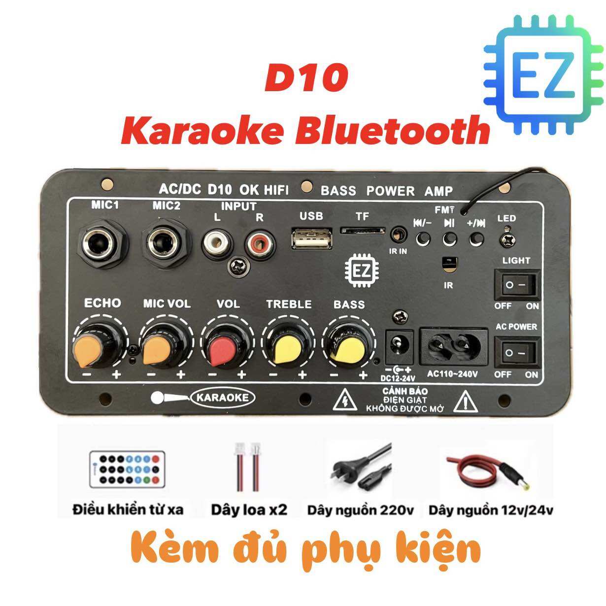 CHÍNH HÃNG Mạch loa D10 Bluetooth 5.0 hát Karaoke 120w 12V 24V 220V Tặng kèm đủ phụ kiện