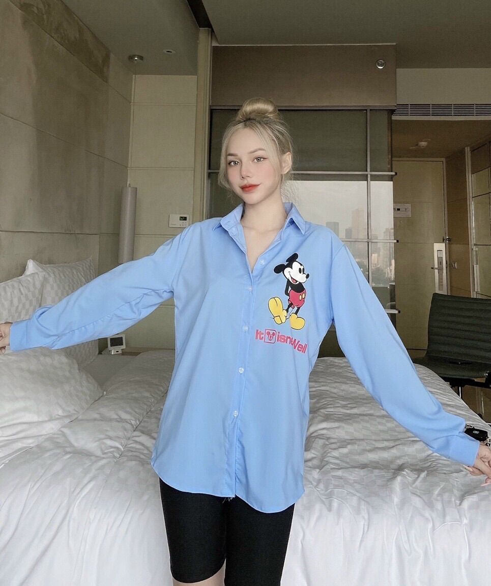 [Ảnh thật] Set áo sơmi mickey quần legging ngố