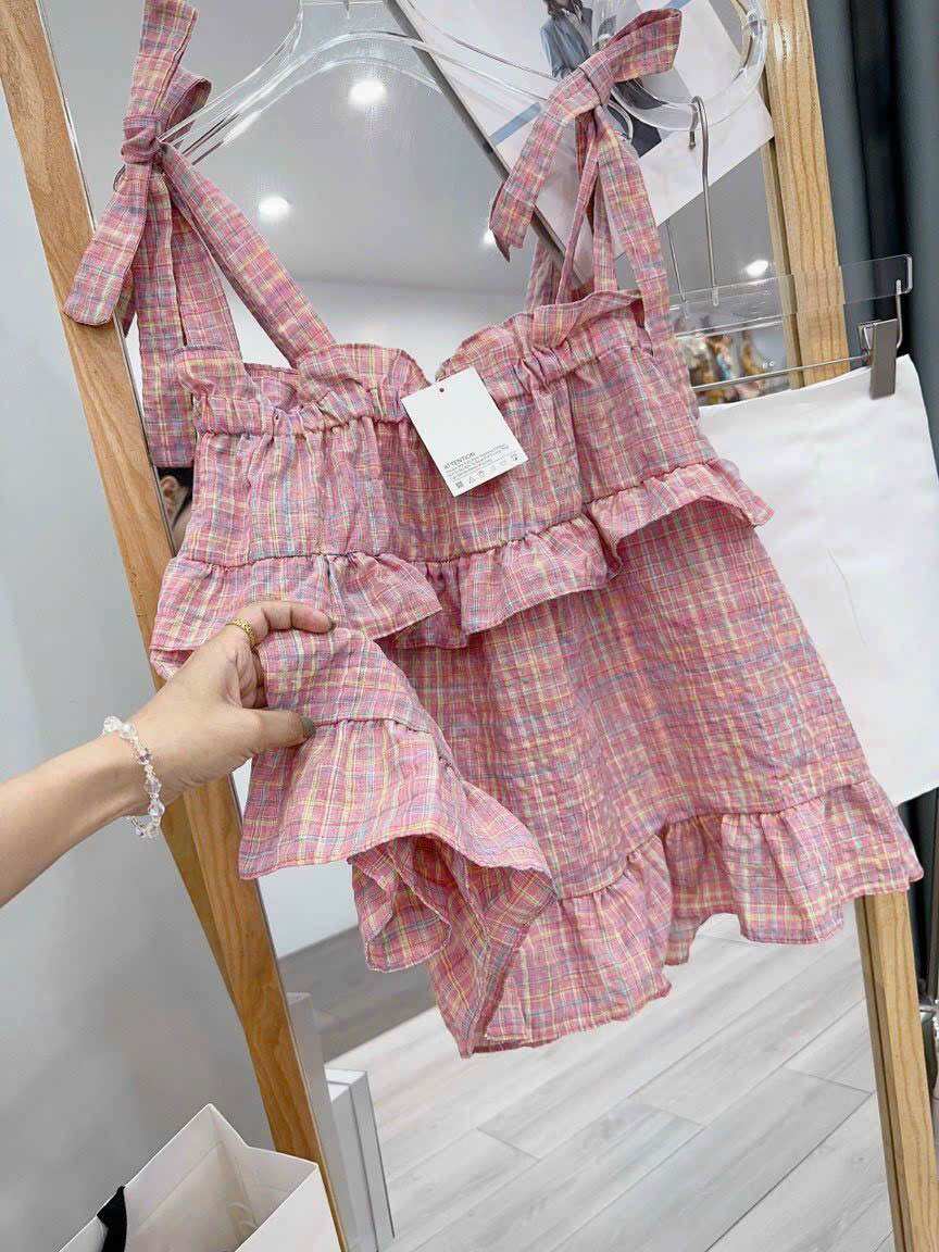 (Video thật) Áo Babydoll Hai Dây Tầng Cột Sọc