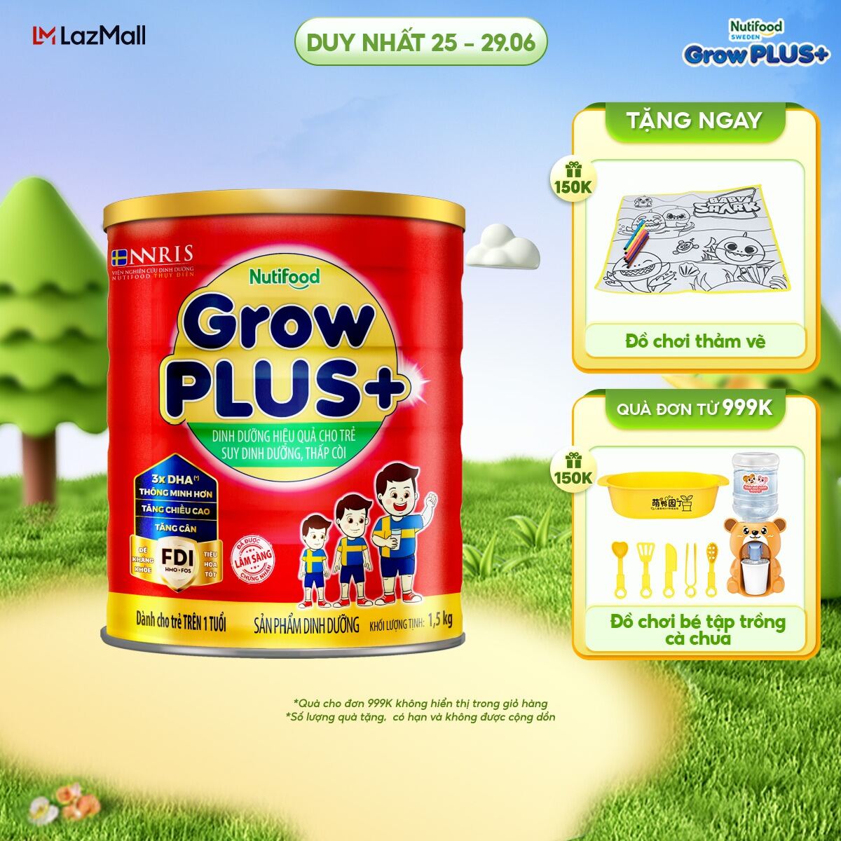 Sữa Bột Nutifood GrowPLUS+ Suy Dinh Dưỡng 1.5kg - Trên 1 Tuổi - Tăng Cân, Tăng Chiều Cao (Lon 1.5kg)