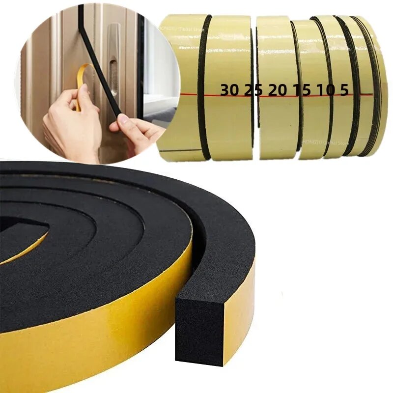 Dải Dán Kín Bằng Xốp EVA Đen Tự Dính Chống Va Đập Miếng Đệm Keo Dán Một Mặt Độ Rộng 10-30mm Độ Dày 2-20mm