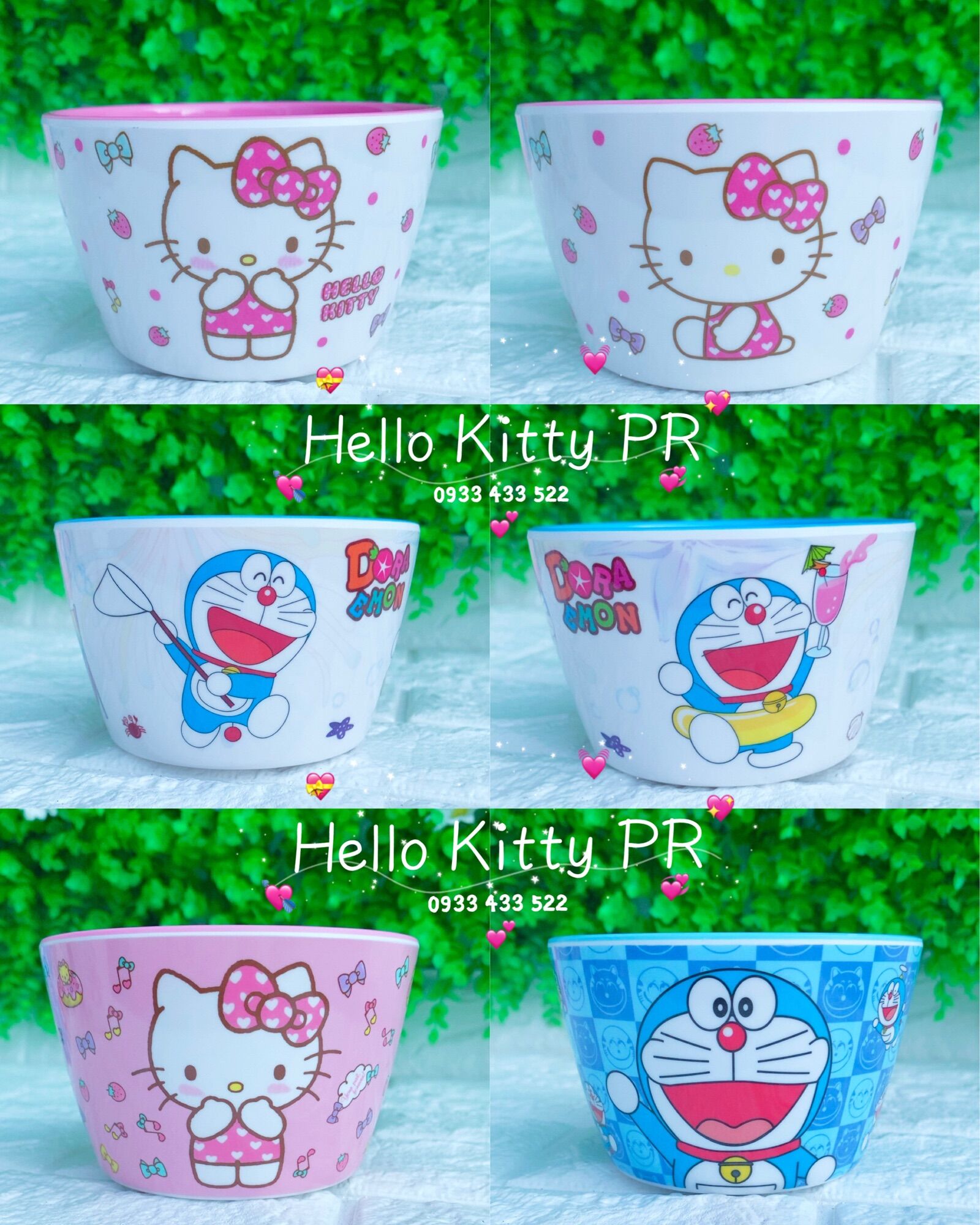 CHÉN MUỖNG LY BÀN ĂN HELLO KITTY & DORAEMON
