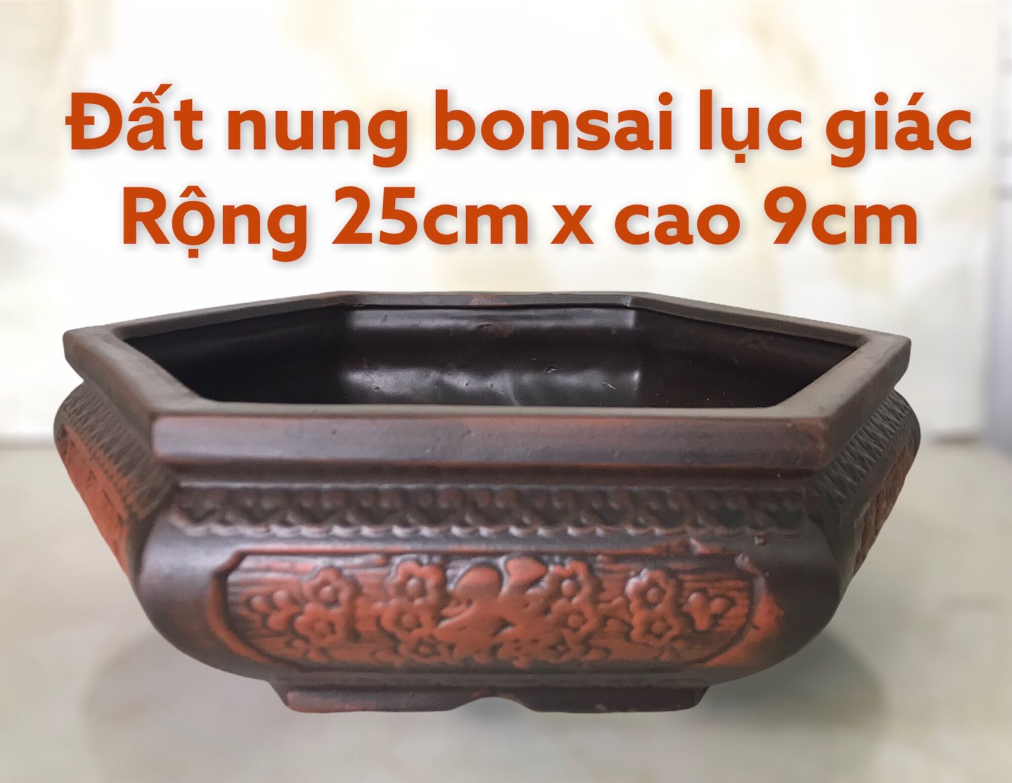 Chậu đất nung bonsai hình lục giác thấp
