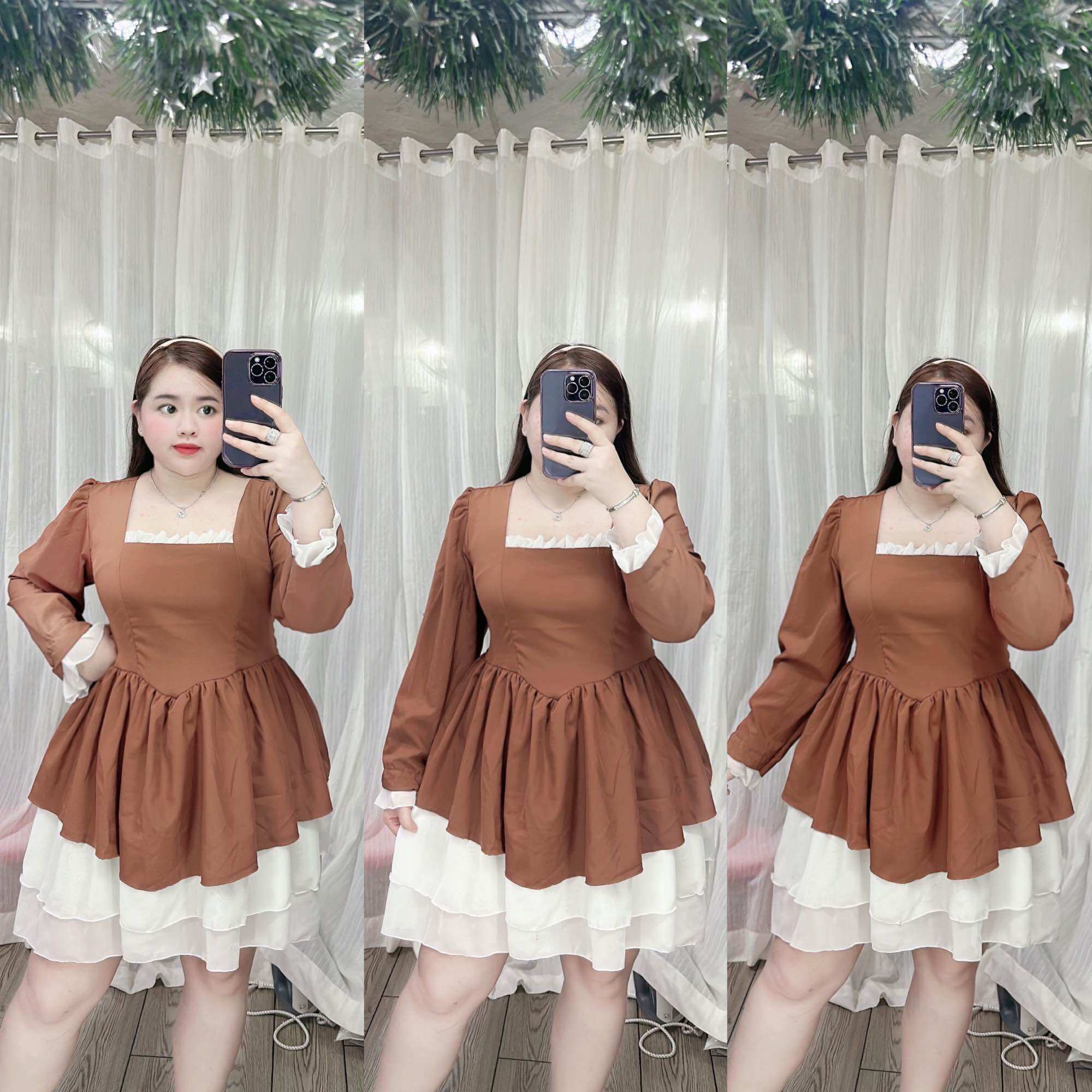 [Bigsize 65-90kg] Đầm lụa ý phối chiffon 3 tầng (kèm lót quần rời y hình)