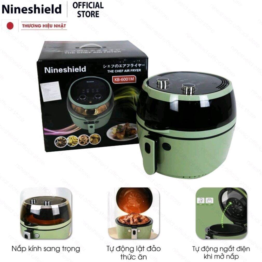 NỒI CHIÊN KHÔNG DẦU NINE SHIELD DUNG TÍCH 8L- Nồi chiên khoang nắp kính mẫu mới 2021