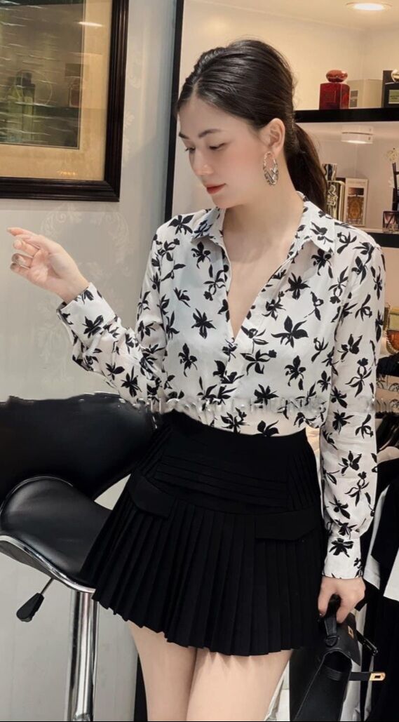 Áo sơmi nữ chất lụa trượt hàn vnxk xịn